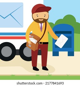 Postman Taking Letters Out Mailbox Stock Vector (Royalty Free ...