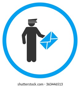 Postman vector icon. Style is bicolor flat symbol, blue and gray colors, rounded angles, white background.