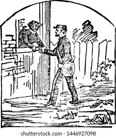 Postman vintage engraved illustration drawing. 