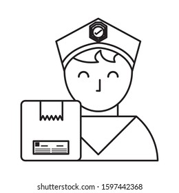 postman worker with box carton vector illustration design