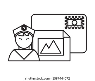 postman worker with credit card vector illustration design