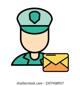 postman worker with envelope mail vector illustration design