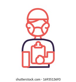 postman worker with face mask protection line style vector illustration design