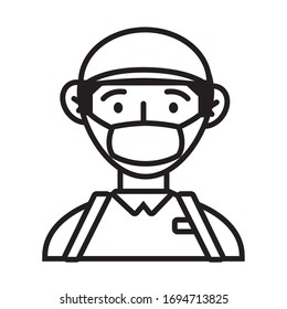 postman worker with face mask protection line style vector illustration design