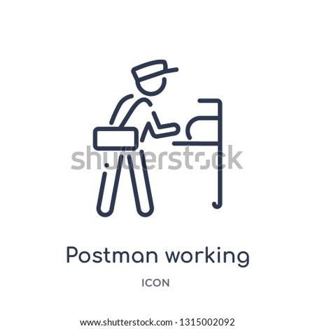 postman working icon from people outline collection. Thin line postman working icon isolated on white background.