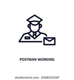 Postman-Arbeitssymbol. Thin Line Postman Arbeitssymbol aus der People-Kollektion. Umriss-Vektorgrafik isoliert auf weißem Hintergrund. Editierbares Postman Arbeitssymbol kann Web und mobil verwendet werden