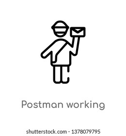 postman working vector line icon. Simple element illustration. postman working outline icon from people concept. Can be used for web and mobile