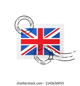 Postmark with Great Britain flag and postage stamp