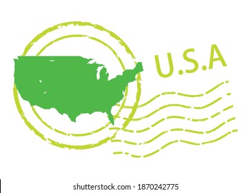 Postmark of import , export business image, postmark icon, illustration and map of United States, vector data