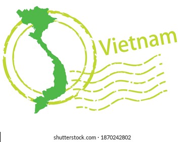 Marca postal de importación , exportación de imagen comercial, icono de marca postal, ilustración y mapa de Vietnam, datos vectoriales