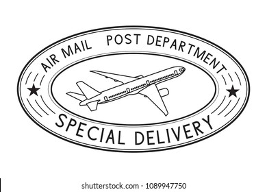 Postmark Special delivery. Black oval postal sign. Vector illustration isolated on white background