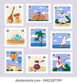 Postmark stamp set with Thailand landmarks