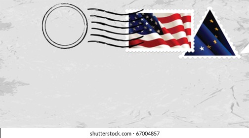 Postmark & Stamp with US flag.  All elements and textures are individual objects. Vector illustration scale to any size.