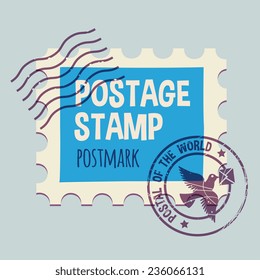 postmark template. None stroke, cartoon flat style. Vector illustration. 