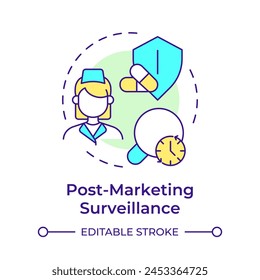 Post-marketing surveillance multi color concept icon. Risk management, clinical trials. Round shape line illustration. Abstract idea. Graphic design. Easy to use in infographic, article