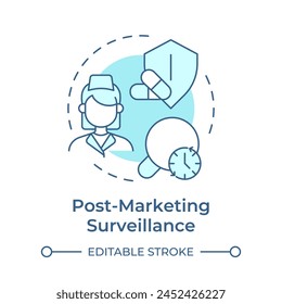 Post-marketing surveillance soft blue concept icon. Risk management, clinical trials. Round shape line illustration. Abstract idea. Graphic design. Easy to use in infographic, article