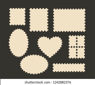 Postmarks templates. Different options for cropping perforated edges. Vintage design elements.