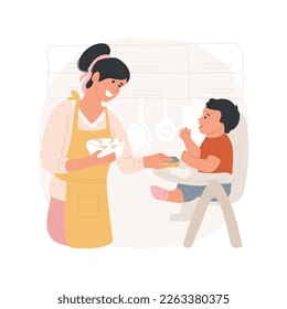 Post-meal clean up isolated cartoon vector illustration. Young mother cleaning after toddle having a lunch, family lifestyle, cleaning the kitchen, household duties vector cartoon.