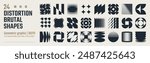 Postmodern abstract geometric graphic elements, Refraction and distortion glass effect various form, Brutalist vector shapes, trendy retro design symbols in Y2K aesthetics, vintage stickers