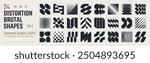 Postmodern abstract geometric graphic elements, Refraction and distortion glass effect various form, Brutalist vector shapes, trendy retro design symbols in Y2K aesthetics, vintage stickers, set 2