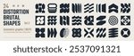 Postmodern abstract geometric graphic elements, Refraction and distortion glass effect various form, Brutalist vector shapes, trendy retro design symbols in Y2K aesthetics, vintage stickers, set 3