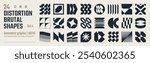 Postmodern abstract geometric graphic elements, Refraction and distortion glass effect various form, Brutalist vector shapes, trendy retro design symbols in Y2K aesthetics, vintage stickers, set 4