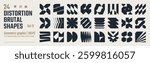 Postmodern abstract geometric graphic elements, Refraction and distortion glass effect various form, Brutalist vector shapes, trendy retro design symbols in Y2K aesthetics, vintage stickers, set 12