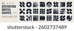 Postmodern abstract geometric graphic elements, Refraction and distortion glass effect various form, Brutalist vector shapes, trendy retro design symbols in Y2K aesthetics, vintage stickers, set 13