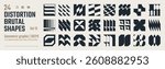 Postmodern abstract geometric graphic elements, Refraction and distortion glass effect various form, Brutalist vector shapes, trendy retro design symbols in Y2K aesthetics, vintage stickers, set 15