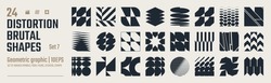 Postmodern abstract geometric graphic elements, Refraction and distortion glass effect various form, Brutalist vector shapes, trendy retro design symbols in Y2K aesthetics, vintage stickers, set 7