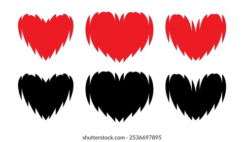 Postmodern abstract geometric heart shape set. Refraction and distortion glass effect