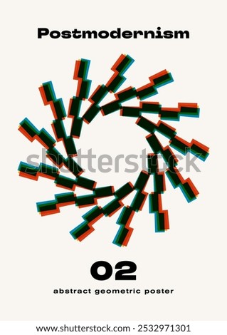 Postmodern abstract poster, geometric graphic dynamic elements, modern vector minimalist poster with geometric shapes in black and white, brutalist style inspired graphics