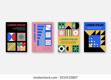 Postmodern business cover collection with geometrical shapes vector design in eps 10