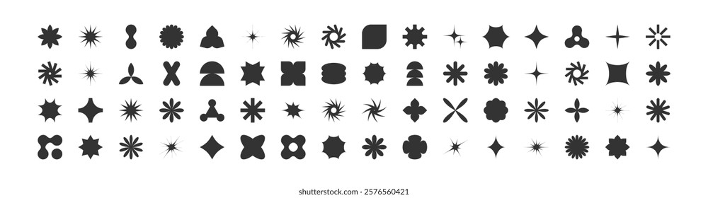 Postmodern geometric abstract shapes, Retro design symbols in Y2K. Brutalist vector shapes, trendy retro design symbols in Y2K style. Geometric shapes set.