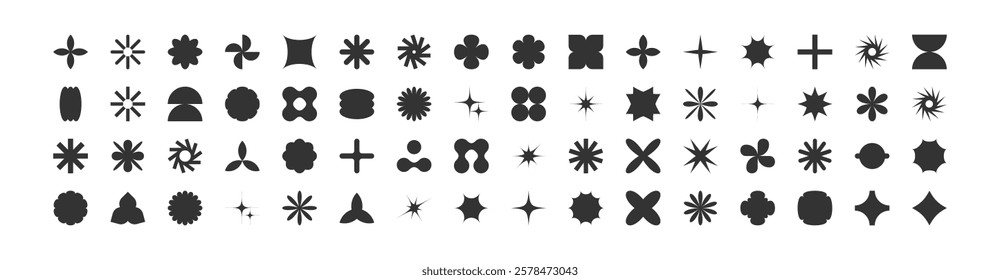 Postmodern geometric abstract shapes, Retro design symbols in Y2K. Brutalist vector shapes, trendy retro design symbols in Y2K style. Geometric shapes set.