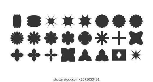 Postmodern geometric abstract shapes, Retro design symbols in Y2K. Brutalist vector shapes, trendy retro design symbols in Y2K style. Geometric shapes set.