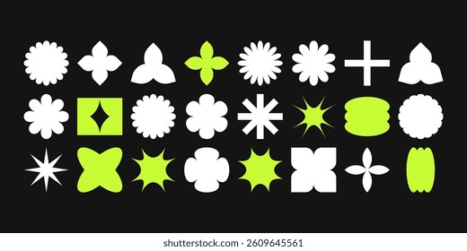 Postmodern geometric abstract shapes, Retro design symbols in Y2K. Brutalist vector shapes, trendy retro design symbols in Y2K style. Geometric shapes set.