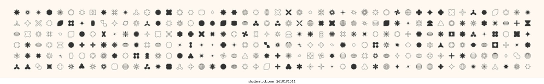 Postmodern geometric abstract shapes, Retro design symbols in Y2K. Brutalist vector shapes, trendy retro design symbols in Y2K style. Geometric shapes set.