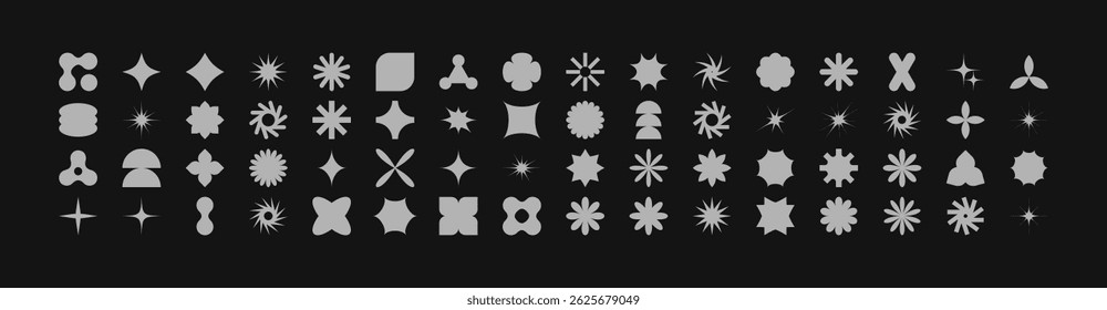 Postmodern geometric abstract shapes, Retro design symbols in Y2K. Brutalist vector shapes, trendy retro design symbols in Y2K style. Geometric shapes set.