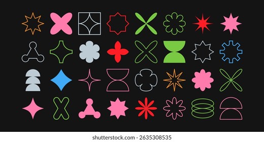Formas abstractas geométricas posmodernas, símbolos de diseño retro en Y2K. Formas de Vector brutalista, símbolos de diseño retro de moda en estilo Y2K. Conjunto de Formas geométricas.