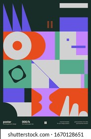 Postmodern graphic design of A4 size vector cover mockup created in modernism and minimalistic brutalism style, useful for poster art, magazine front page, decorative print, web banner artwork.