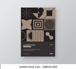 Postmodern graphic design of A4 size vector cover mockup created in modernism and minimalistic brutalism style, useful for poster art, magazine front page, decorative print, web banner artwork.