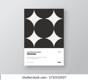 Postmodern graphic design of A4 size vector cover mockup created in modernism and minimalistic brutalism style, useful for poster art, magazine front page, decorative print, web banner artwork.