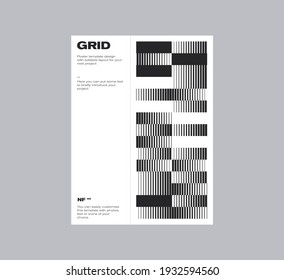 Postmodern graphic design of A4 size vector cover mockup created in modernism and minimalistic brutalism style, useful for poster art, magazine front page, decorative print, web banner artwork.