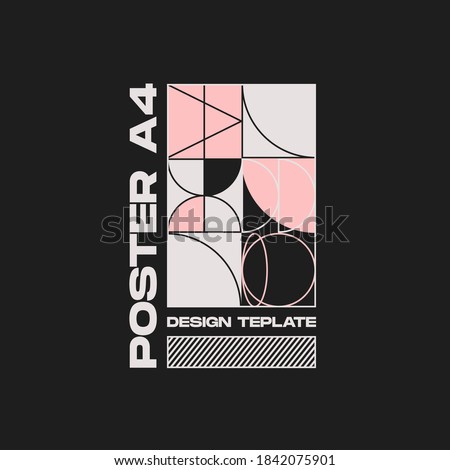 Postmodern graphic design of A4 size vector cover mockup created in modernism and minimalistic brutalism style, useful for poster art, magazine front page, decorative print, web banner artwork.
