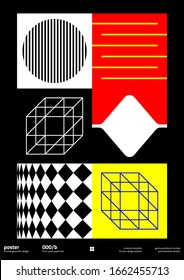 Postmodern graphic design of B0 size vector cover mockup created in modernism and minimalistic brutalism style, useful for poster art, magazine front page, decorative print, web banner artwork.