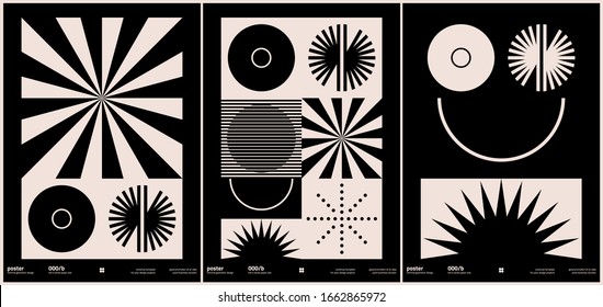 Postmodern graphic design of B0 size vector cover mockup set created in modernism and minimalistic brutalism style, useful for poster art, magazine front page, print, web banner artwork.