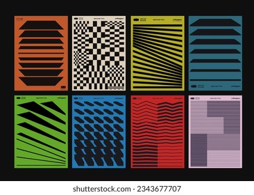 Postmodern Graphic Design Posters Set. Collection of Abstract Geometric Placards Vector Design. Swiss Design Retro Shape Textures.