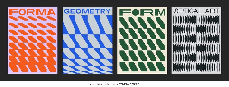 Postmodern Graphic Design Posters Set. Collection of Abstract Geometric Placards Vector Design. Swiss Design Retro Shape Textures.