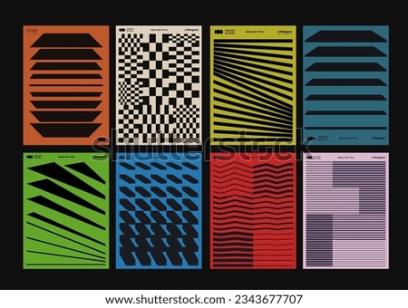 Postmodern Graphic Design Posters Set. Collection of Abstract Geometric Placards Vector Design. Swiss Design Retro Shape Textures.